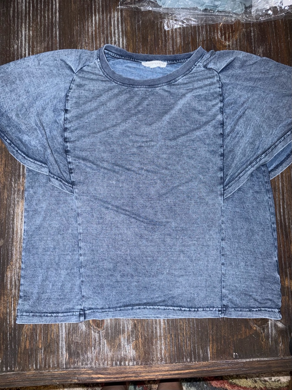 Jane and Delancey Washed Blue Short Sleeve Ruffle Top - Picture 5 of 9